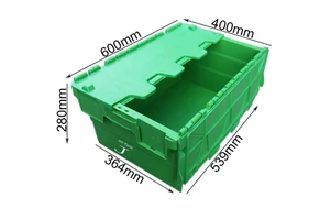 Custom Size Plastic Crate Stacking & Nesting Plastic Moving Box Attached Lid Tote Box Storage Container Turnover Crate with Lid