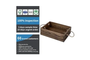 Hot Selling High Quality Rustic Brown Wooden Decorative Storage Organizer with Rope Handle