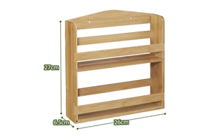 2-Tier American Bamboo Durable Multifunctional Spice Rack for Kitchen Organizer Dining Room Display Pantry Storage Wall Mounted