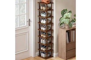 9 Layers Bamboo Modern Multifunction Customizable Capacity Rectangle Shoe Rack Tall Narrow Vertical Organizer for Living Room