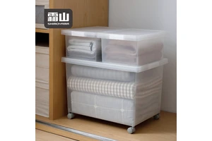 SHIMOYAMA Transparent Large Size Multiple Uses Frosted PP Matte Storage Boxes Plastic Tub Crate on Wheels