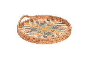 Eco-friendly Durable Rattan Serving Tray Handle Decorative Wicker Storage Baskets Viettime Craft for Breakfast Drinks Vietnam