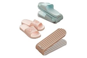 One Piece Household Space Saving Adjustable Double Layer Shoe Rack Vertical Storage Artifact Dormitory Tiered Shelving Folding