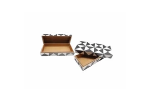 Set of 2 Modern Elegant Handcrafted PP Plastic Decorative Storage Boxes Black & White Geometric Pattern Multipurpose Organizer