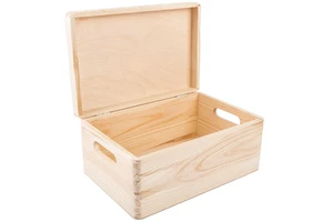 Creative Deco Polished Large Wooden Storage Box with Hinged Lid for Holiday Decoration & Gift