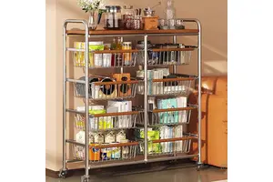 Modern Kitchen Storage Rack Can Be Extended Durable Metal Cart with Multiple Layers Space-saving Design