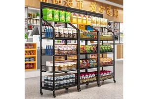 Convenience Store Supermarket Shelf Storage Shop Movable Floor Display Rack Modern Minimalist Style Carbon Steel Multi-Layer