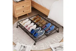 Simple Carbon Steel Folding Shoe Rack Bed Bottom Storage Rack Multifunctional Mesh Pulley Portable Hole-Free Bedroom Living Room