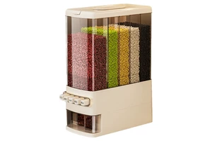 Large Capacity Plastic Grain Bucket Compartments Five-Grain Storage Box Push-Button Insect-Proof Rice Jar Storage Dispenser