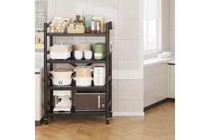 Mobile Metal Lacquer Finish Foldable Collapsible 5-Layer Durable Eco-Friendly Kitchen Storage Shelf Rack for Spice Food Storage