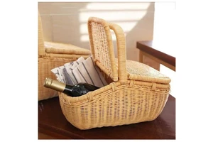 Vietnamese Natural Rattan Wicker Woven Bohemian Style Foldable Multifunction Picnic Basket Freshness Preservation Food Storage