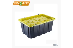 100L Black Yellow Multi Purpose Use Plastic Heavy Duty Tote Outdoor Storage Box