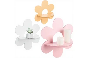 3 Pcs Daisy Flower Floating Shelves Boho Design Wall Mounted Hanging Display Stand Living Room Bathroom Bedroom