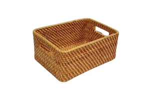Hot Selling 2022 Classic Rectangular Rattan Wicker Basket with Two Handles for Kitchen Bathroom & Wardrobe Storage Made Vietnam
