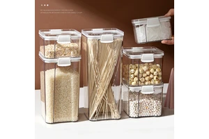C390 Custom Logo Square Shape Pantry Container 1.3L Transparent Plastic Storage Canister Kitchen Food Organizer for Grains