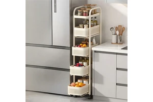 Multilayer Silent Slide Rail Storage Cart Cream White Tall Frame Storage Shelf for Kitchen Fruit Vegetable Spice Jar Organizer