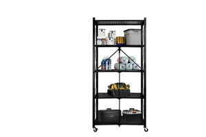 Metal Standing Type Folding Storage Rack with Wheels Home Kitchen & Bathroom Organizer
