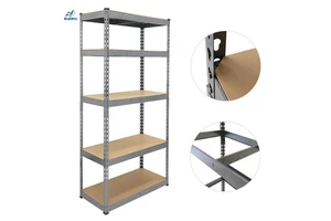 Wholesale 5 Level Light Duty Metal Shelf Boltless Angle Steel Warehouse Storage Rack with Mdf Board for Supermarket Shelves