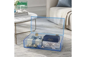 Blue Transparent Acrylic Storage Box with Gold Dragonfly Decorative Hardware for Home Decor Gift and Luxury Storage Display