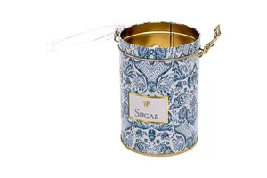 Azulejo-Inspired Blue White Decorative Pattern 1.1L Metal Storage Box Wire Clasp Transparent Lid Decorative Storage Box