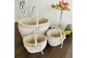 Handmade Open Weave Wicker Fruit/Bread Basket Natural Rattan for Daily Home Kitchen/Pantry Storage Organization