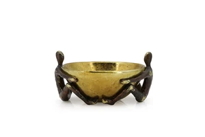 Resin Storage Tray Gold-leaf Bowl With Bronze Abstract Figure Statue for Home Decor