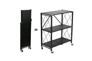 Foldable Shelving Home Heavy Duty Metal Frame Shelving Unit Kitchen Home Storage Garage Folding Shelf Organizer Rack