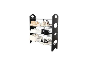 Black Plastic 4-Layer Shoe Rack Multi-purpose Metal Pole Shoe Organizer Stackable Space Saving Shoe Shelf