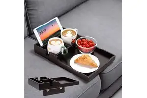 Foldable Single Tier Lacquer Bamboo Armrest Tray for Beverages and Jewelry Living Room & Bathroom Use