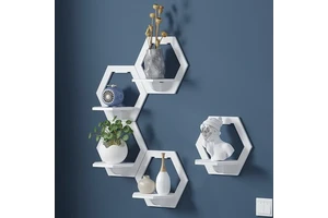 Wall-Mounted Decorative Hexagon Storage Rack PVC Floating Shelves Flower-Shaped Home Storage for Room Decor Rack Shelf
