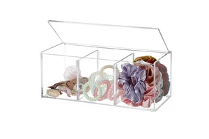 Custom Rectangle Clear Acrylic Divided Box Lucite Multi-purpose Desktop Storage Organizer With Lid