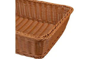 Wholesale Hand Weaved Poly Wicker Durable Fruit Basket Cheap 3-sides Wicker Plastic Rattan Supermarket Fruit Vegetable Basket