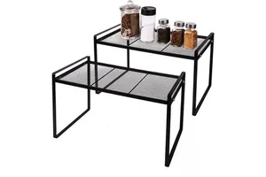 OEM ODM Stackable 2-Tier Metal Mesh Multifunctional Portable Durable Storage Organizer Racks for Kitchen Pantry Multi-Space Use