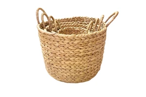 Vietnam-Made Storage Paper Rope Rectangular Wicker Baskets with Built-In Handles Water Hyacinth Picnic-Style Woven Basket