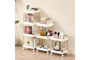 Floor-standing Plastic Shelving Unit Mobile Bookcase Office Bedside Storage Bedroom Organizing Rack Kitchen Bathroom Toilet