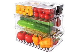 7 Pack Stackable Rectangle Injection-Molded Transparent Food Storage Refrigerator Organizer Fridge Containers with Lids