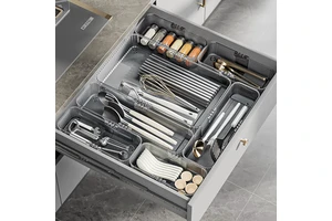 Rectangular Transparent Plastic Eco-Friendly Multifunctional Office Organizer Drawer Storage Box Tray for Tableware
