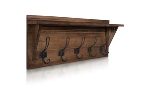 Customized Large Modern Single Tier Wooden Wall Mounted Multifunction Storage Rack Hooks for Towel-Eco-Friendly Organizer Shelf
