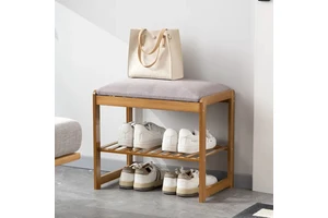 Eco-friendly Bamboo Modern Double Tier Multifunction Storage Shoe Rack Bench Seat Foldable Bolt Inserting Type Shoe Living Room