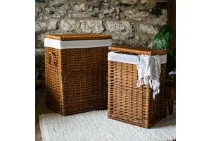 JY Luxury Large Willow Wicker Laundry Basket Hamper With Lid Elegant Style For Organizing Your Space