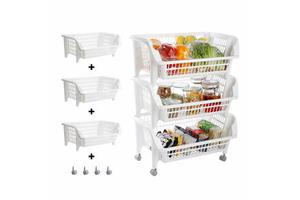 YD-096 Item 2/3/4-layer Creative Layered Stackable Vegetable Fruit Food Storage Rack Organizer Tomato Plastic Rack with Wheels