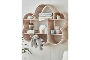 Elegant Cloud Shape Handwoven Natural Rattan Wall Shelf Nursery Decorative Storage for Nursery and Girls Room Sweet and Charming