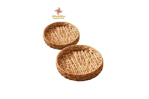 H&T 2025 OEM Storage Trays Bread Flower Picnic Handmade Woven Custom Straw Wicker Rattan Storage Basket
