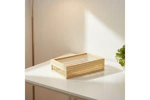 Rattan Box Rattan With Glass Lids Decorative Woven Cane Boxes Multipurpose Square Basket For Home Shelf Wooden Crate