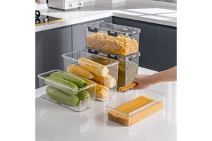 Kitchen Airtight Clear Plastic Food Storage Bins Large Stackeable Fridge Desk Organizer Dry Food Storage Containers