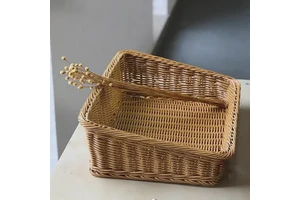 Rectangular Rattan Serving Tray Wicker Woven Basket Bathroom Tray Woven Bread Baskets With Handles Storage Basket For Parties