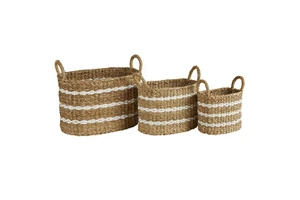 Stylish Simple Vietnamese Model MS06 Eco-Friendly Seagrass Handle Multifunction Basket Handmade Natural Wicker Picnic Storage