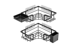 2 Pack Adhesive Bathroom Accessories Shower Shelves Corner Shower Caddy With Soap Holder