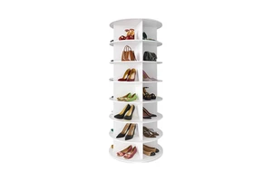 Customizable 360-Degree Rotating Shoe and Bag Rack Detachable Household Storage Stand Wood Material for Living Room Use