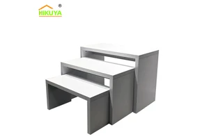 3 Tier Nestable Step Display Riser Melamine MDF Tiered Retail Display Table For Supermarket Cosmetic Fruit Merchandise Showcase